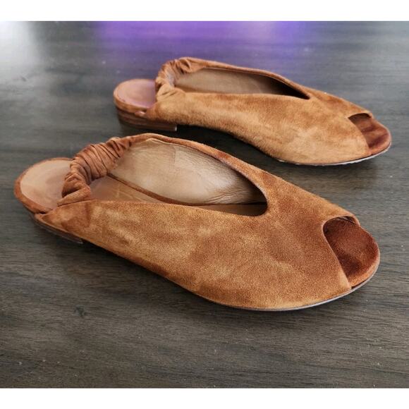 Sezane Les Souliers Brown Suede Flat Sling Back Open Toe Shoes Size 37 / US 6.5 - Picture 2 of 7